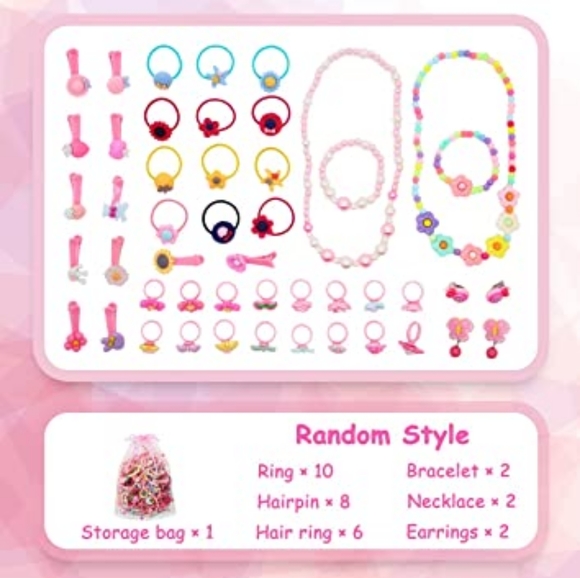 Princess Toys Dress Up Rings Earrings Bracelet Necklace Hairpin Jewelry Box - Picture 4 of 7